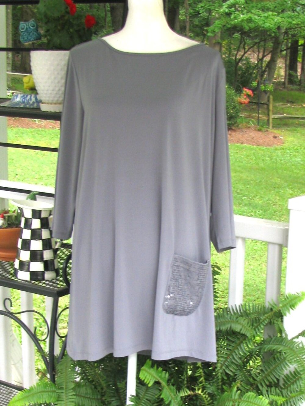 Joan Rivers Gray tunic top shirt blouse 1X polyester luxury style pullover